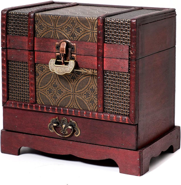 C2 Wooden Chest with Drawer - Collectible Fantasy Coins, Card Games, Dice Counter, and Jewelry Box