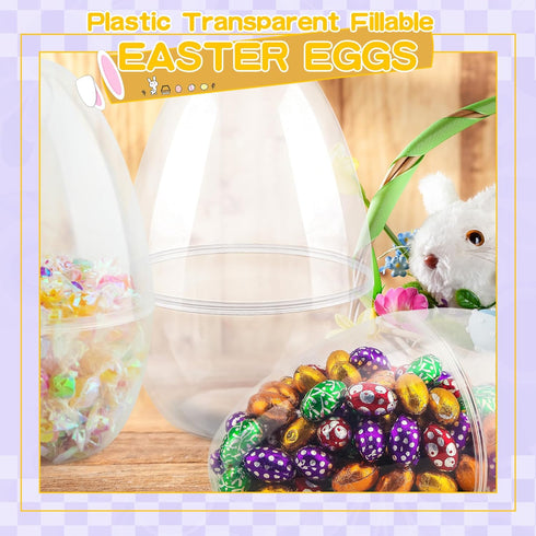 Restroma 12 Inch/ 10 Inch/ 8 Inch 4/5/ 6/7 (4 (10 Inch)) Giant Clear Easter Eggs Fillable Pcs Jumbo Plastic Easter Eggs