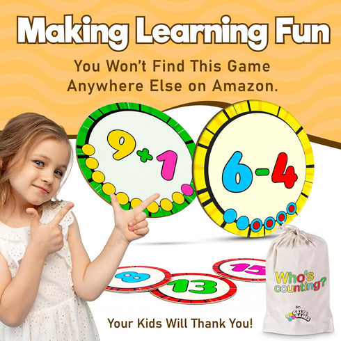 Active Learning Who’s Counting Game - 81 Oversized Number Cards for Addition Subtraction, Multiuse Games for Ages 3-5+