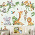 decalmile Safari Animals Tree Branch Wall Stickers Jungle Animals Giraffe Elephant Leopard Tropical Leaves Wall Decals