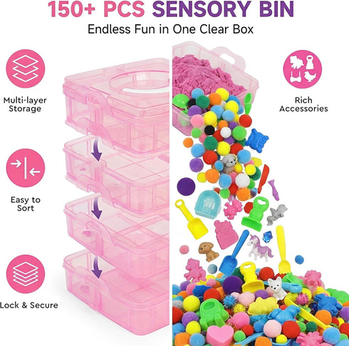 3 4 5 6 7 8+ Stackable Sensory Bin, Unicorn & Pet Sensory Sand, Unicorn and Pet Sandbox with Play Sand for Toddlers