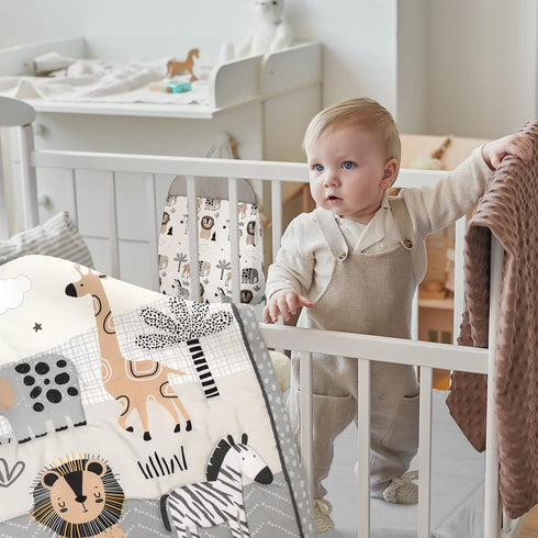 4 Set, Piece Woodland Forest Animals Crib Bedding Including Jungle Safari Crib Skirt, Blanket, Nursery Bed Sheet