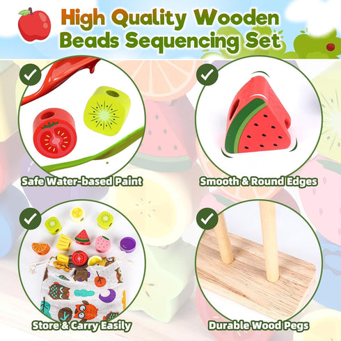 2 3 4 2-5 Montessori Wooden Beads Stacking Toys: Year Old Boys Girls Birthday Gifts - Toddler Sequence Game & Sorting