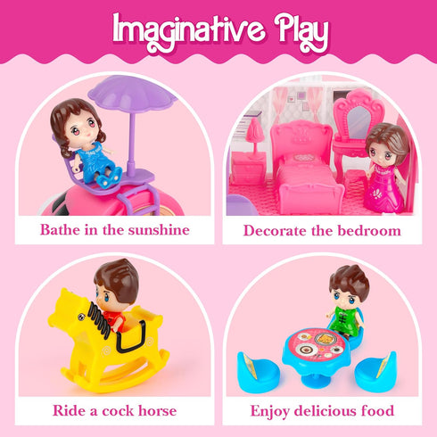 XDUOYJOY Pink Airplane Toy for Kids, Plane Toys with Dolls, Furniture and Accessories for Boys Girls Birthday, Toy