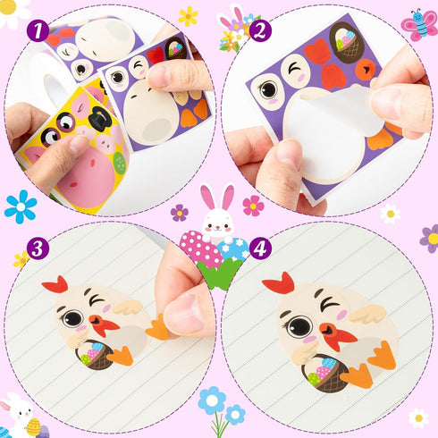 600Pcs Haooryx Bunny Egg Sticker Rolls - Easter Rabbit Animal Egg Make A Face Stickers Cute Make Your Own Self Adheisve