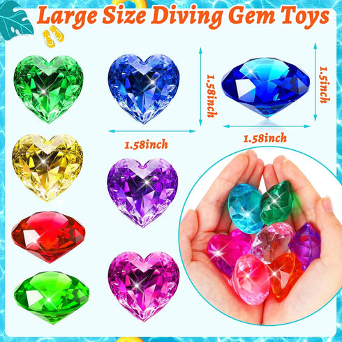 18 Swimming Summer MARFOREVER Pcs Diving Gem Pool Toys, Acrylic Big Colorful Diamonds Pirate Treasure Jewels Dive Gems