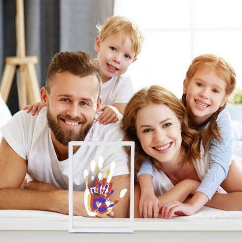 CHERRY CHEERS Set, Family Handprint Kit, DIY Craft Keepsake Wooden Frame, Endless Gift Non-Toxic Paints, Transparent