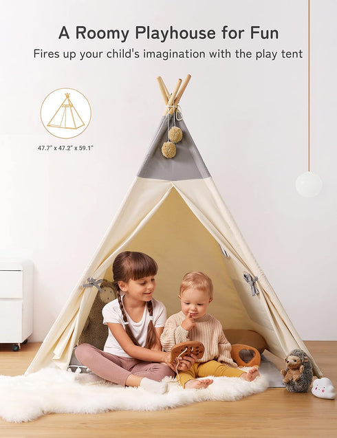 besrey Teepee Tent for Kids with Light & Mat, Toddler Tents Indoor Play Tent Playhouse, Toddler Tipi Cotton, tee Pee