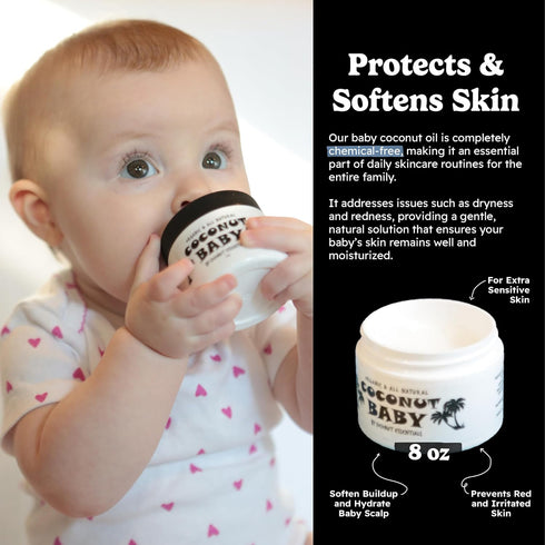 8 oz Coconut Essentials COCONUT BABY Oil, Natural & Organic Moisturizer for Newborn Sensitive Skin, Eczema & Psoriasis