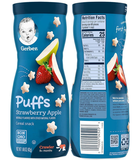 Pack 1.48 Pack 3) Gerber Graduates Puffs Cereal Snack Variety - Blueberry, Strawberry-Apple, Sweet Potato Ounce