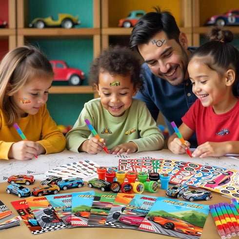 168Pcs Set BenLouis Race Car Party Favors Racing Theme Coloring Books Crayons Sticker Bulk for Kids Fast Racecar Wheels