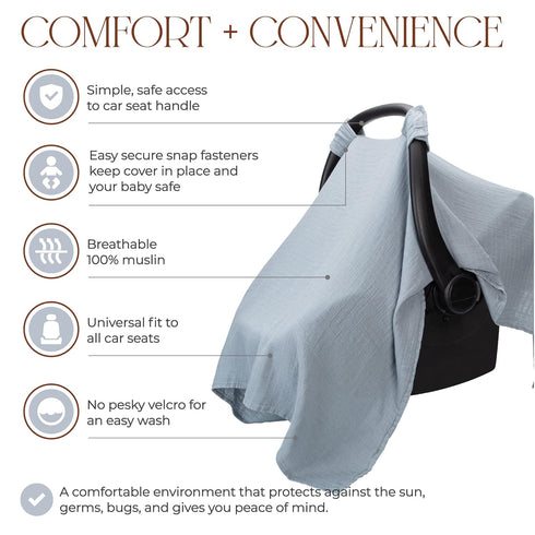 Pack 3) Comfy Cubs Baby Car Seat Cover and Easy Swaddle Blanket Bundled (Small
