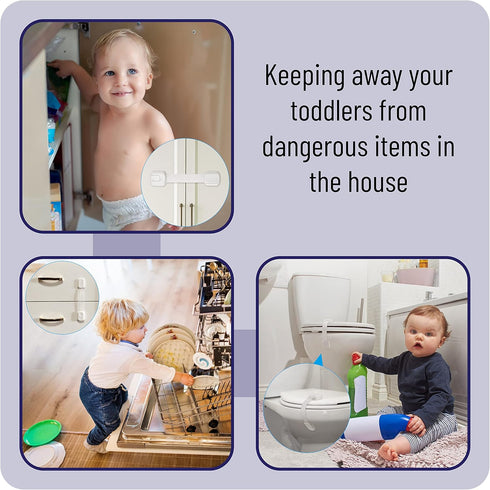 Bates Child Safety Strap Locks, 6 Pack, Child Proof Cabinet Latches for Baby Proofing