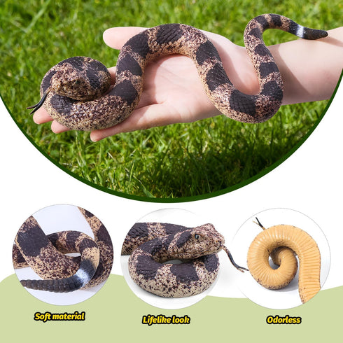 2Pcs SIENON Realistic Fake Snakes Toys Figures, Soft Rubber Lifelike Garden Poisonous Scare Birds and Squirrels, Viper