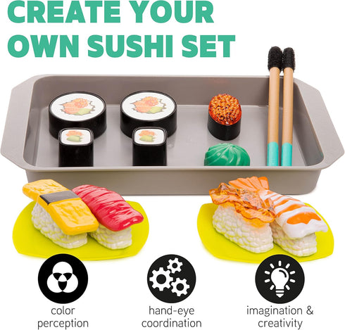 Toy Chef Set, Complete Sushi Restaurant Pretend Play Childrens Pretend Food and Chopsticks, Play Kitchen Accessories