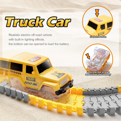 264 PCS Construction Race Tracks for Kids Toys, Glow in The Dark Magic Toy Set with 2 Light Up Cars