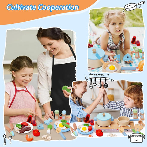 BGdoyz Set, Set Playset, Playset Play Kitchen Accessories, Wooden Play Cooking Pretend Play Kitchen for Kids, Including