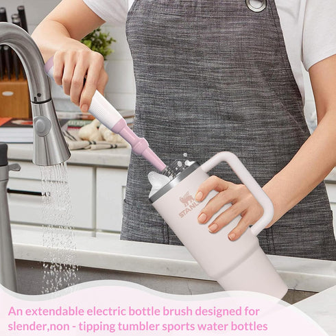Set Electric Baby Bottle Brush Cleaner with Extended Handle & Drying Holder, Baby Bottle Brush with Silicone