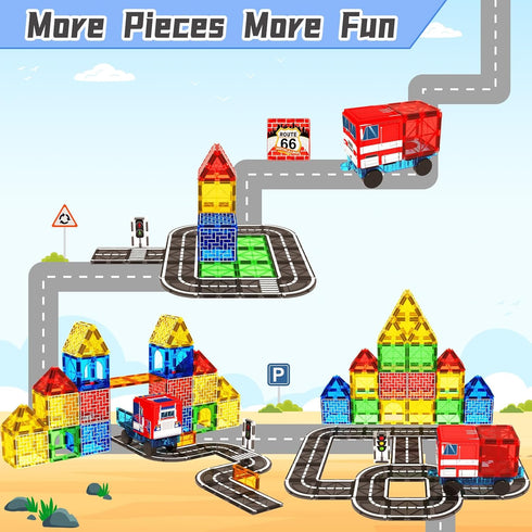 Set, 3 4 5 6 7 Magnetic Tiles Road Car Toddler Magnetic Building Blocks Toys for Year Old Boys Girls, Kids Montessori