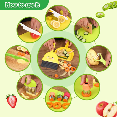 14 PC Safe Knife Kid Toddler Kitchen Set for Real Cooking, Montessori Tool Toy for Ages 2-10
