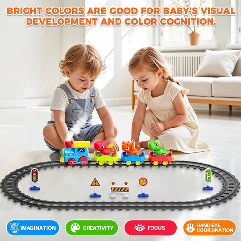Set 3 3 1-3 4 5 6+ Train for Toddlers w/Steam, Music & Lights - Electric Train Toys for Kids w/Tracks Accessories