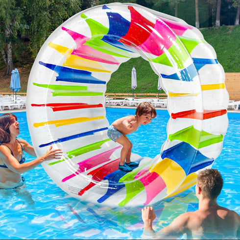 iGeeKid 65 Inch Inflatable Wheel Roller Pool Floats, Colorful Pool Games for Kids Summer Fun