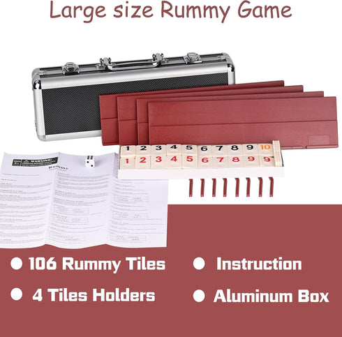 Rummy 4 106 Rummy Set 4 Doublefan Cube Player Edition, Cube Game with with Plastic Racks in Portable Aluminum Case