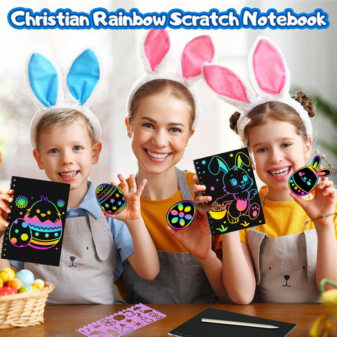 24 Pack 3-12, Rainbow Scratch Paper Party Favors: Christian Rainbow Scratch Notebook, Goodie Bags Stuffers Coloring