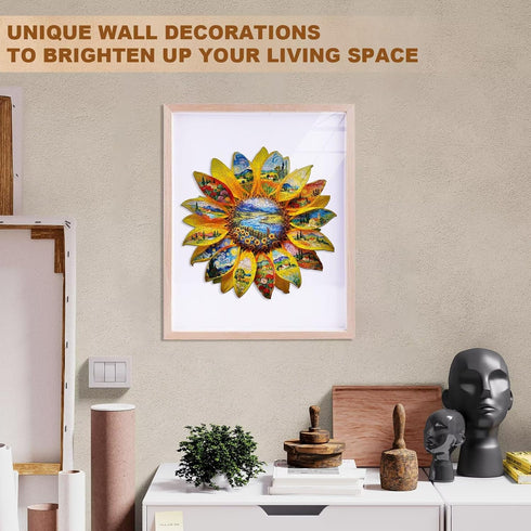 245 13.4 13.1in Wooden Sunflower Puzzles Adults, Flower Shaped Wood Puzzle Pieces, Oil Painting Puzzles, Christmas