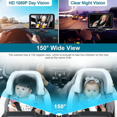 DoHonest 7-Inch: Setup 360 1080P -V9 Baby Car Camera USB Plug and Play Easy Degree Rotating Backseat Camera Two Kids HD
