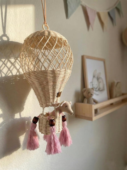 Generic Handmade Rattan Hot Air Balloon Wall Decor Boho Nursery and Kids Room Hanging (Small)