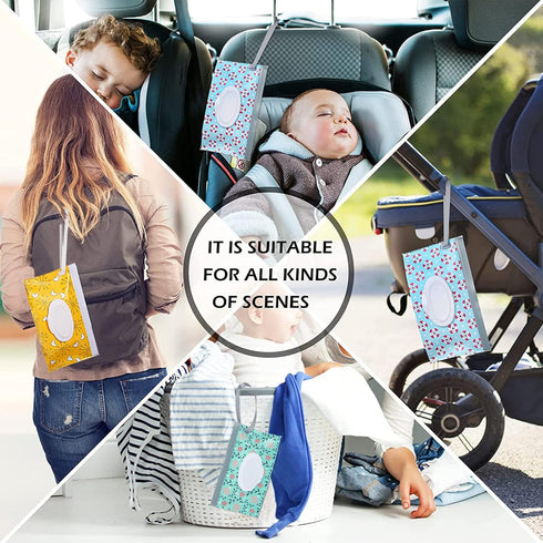 FEBSNOW 6 Pack Baby Wipes Dispenser - Portable Refillable Holder, Reusable Wipes Case for Baby Travel