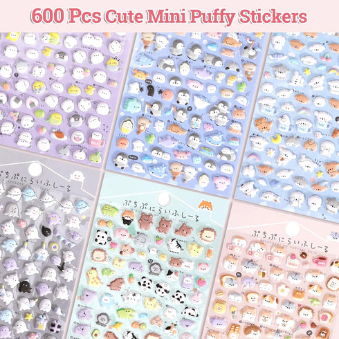 Jactales 600+ 3D Set Case-Removable-6 Cute Mini Puffy Stickers-Small Tiny Micro Bulk Sticker for Kids Girls