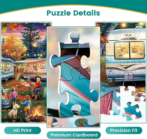 300 8-10 10-12,Challenging Women,20.5*15In Piece Puzzle for Adult,Fall RV Camping Puzzle for Kids Adults Seniors,Jigsaw