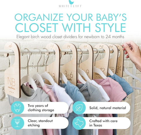 Closet 24 1in (Set 7) Baby Clothes Organizer Baby Clothes Dividers for Wood Size Dividers for Newborn to Months