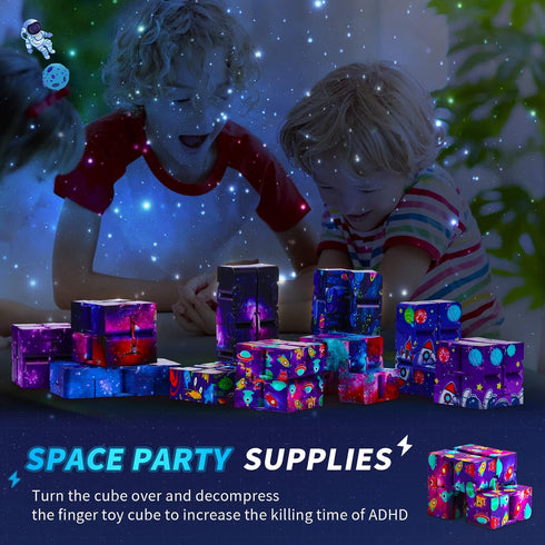 20 Pcs Galaxy Infinity Cube Toy Bulk with Bag Mini Blocks Cube Gadget Sensory Toy Stress Anxiety Relief Magic Puzzle