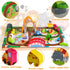 Wooden Take Along Train Set with Magnetic Fishing Game, 25 Pcs Animal Stacking Toy for Toddlers 1-3