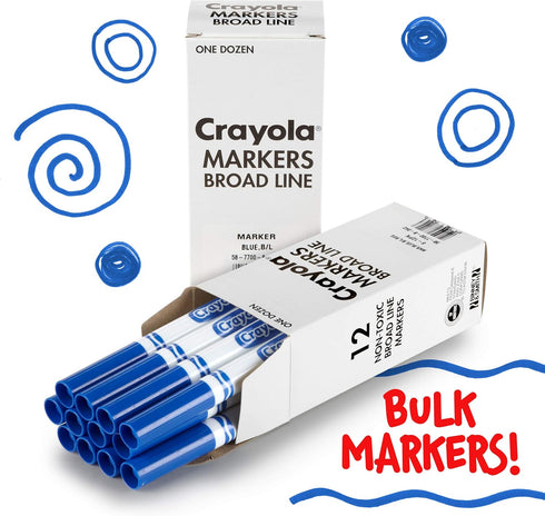 Crayola Broad Line Markers, Blue (12Ct), Markers for Kids, Bulk School Supplies, Nontoxic Refill Box