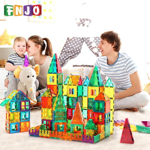 100PCS Set, FNJO Magnetic Tiles, Building Blocks, STEM Magnets Building Toy Preschool Kindergarten Construction