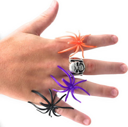 288 Bulk Halloween Spider Ring Assortment, Orange, Purple, Black, Glow-in-the-Dark Party Favors