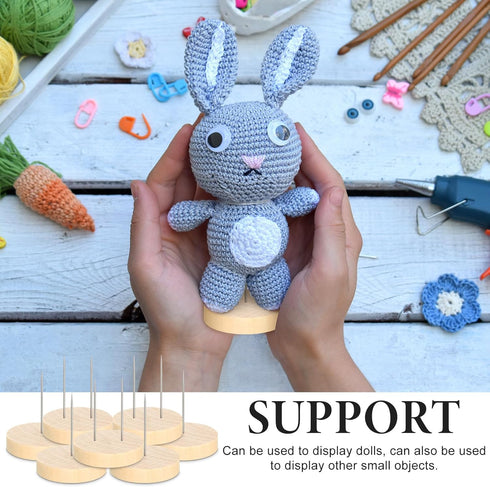 12 Pcs Crochet Doll Stand Wooden Emotional Support, Pickle Knitted Doll Display Stand, Single Double Steel Needle Holder