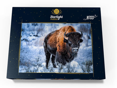 MyPuzzle American Bison Crouching in Snow, Yellowstone National Park - 1000 Piece Jigsaw Puzzle for Adults