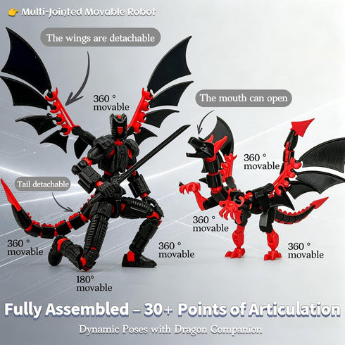KAMOVNY T13 3D Set Assembled Printed Action Figure with Dragon - Multi-Jointed Movable Robot Toy, Accessories & Weapons