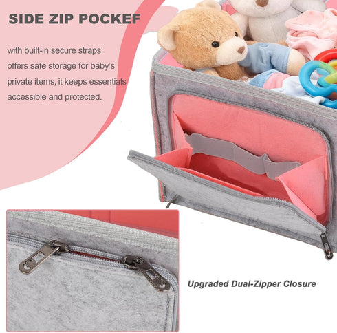 LXWIEKCO Large Baby Diaper Caddy Organizer - Nursery Storage Basket Tote Bag, Portable Diaper Storage Bin for Changing