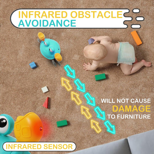 Pbooo Crawling Crab Baby Toy - Interactive Walking Dancing Crab Toy (Infrared Sensing) for 3-12 Months, Toddler Learning