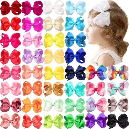 CÉLLOT 40 Pieces 4.5 Inch Hair Bows for Girls - Clips Grosgrain Ribbon Boutique Hair Bow Alligator Clips for Girls
