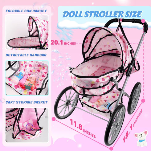 Set 12 Inch Set 2+ SMILESSKIDDO Baby Doll Stroller Toy - Soft Body Dolls with Accessories Dining Chair, Doll Clothes