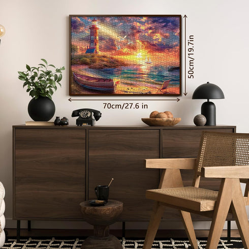 Beach Ocean Lighthouse Puzzle for Adults, 1000 Pieces, Summer Sunset Landscape Jigsaw Puzzle