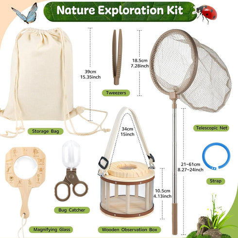 Backpack 8 1 Set 4-12 GAGAKU Kids Bug Catching Kit with - in Outdoor Explorer with Net, Wooden Box & Magnifying Glass