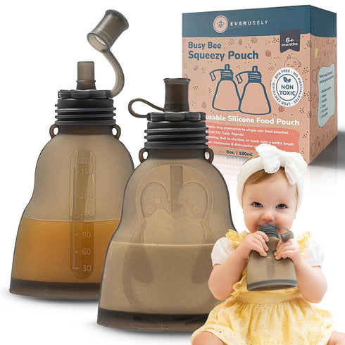 Leakproof Silicone Reusable Baby Food Pouches, BPA-Free, Dishwasher Safe, Refillable, Spill-Proof for Toddlers